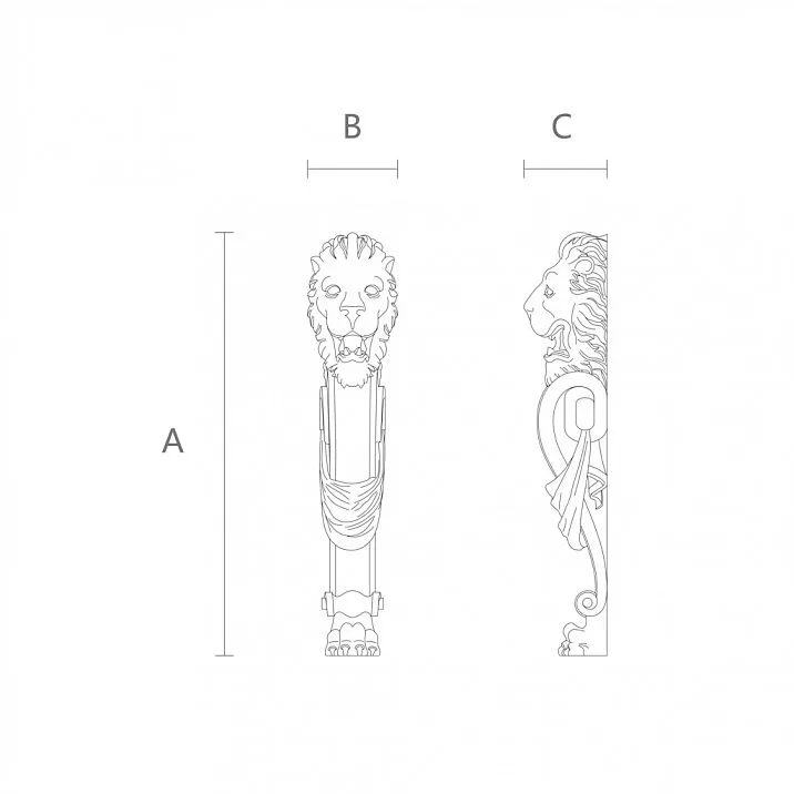 Carved wooden post with lion mask