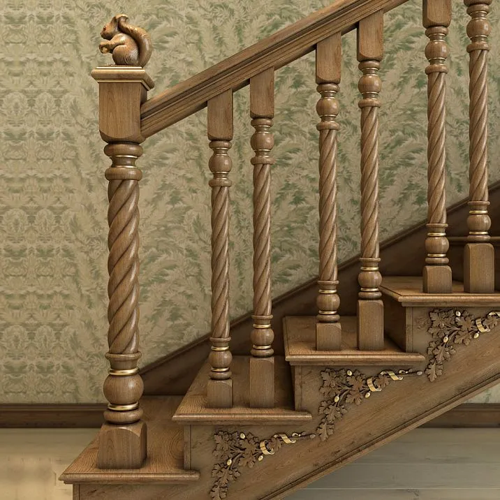 Wooden post L-051 for stairs in interior