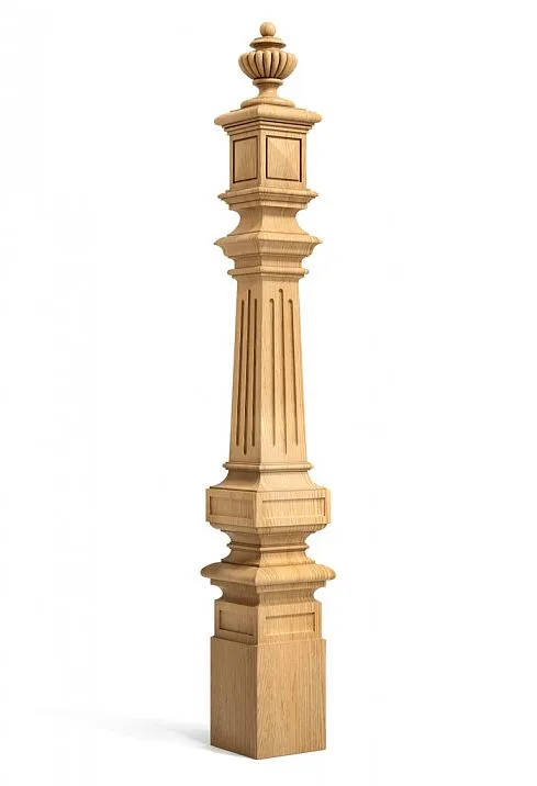 Carved post from solid beech and oak for staircase