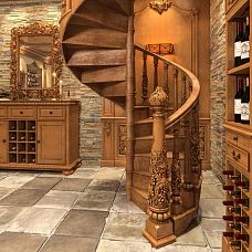 L-061 Staircase Carved Detail, Wooden Stair Post with "Vine" Decoration