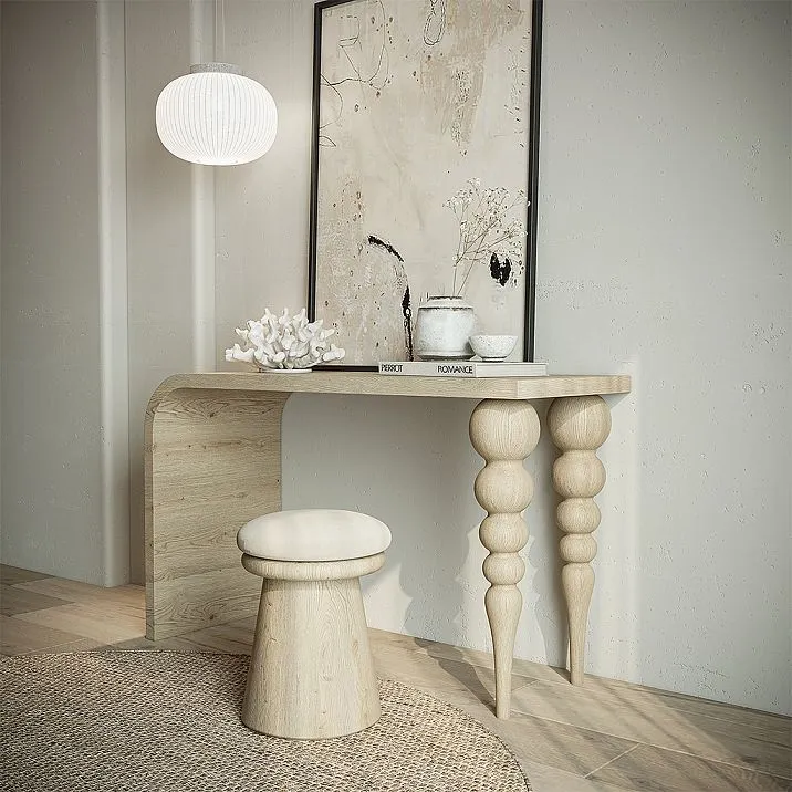 Turned furniture leg MN-126 for wooden table, photo in interior