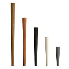 Precision-finished furniture leg MN-145M in five finishes: natural wood, oak, beech, dark, cream, gray. Classic conical shape.