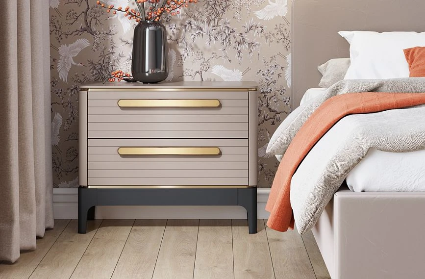 Bedside table KMD-029 with decoration, including handles HL-052-1M and legs MN-186.