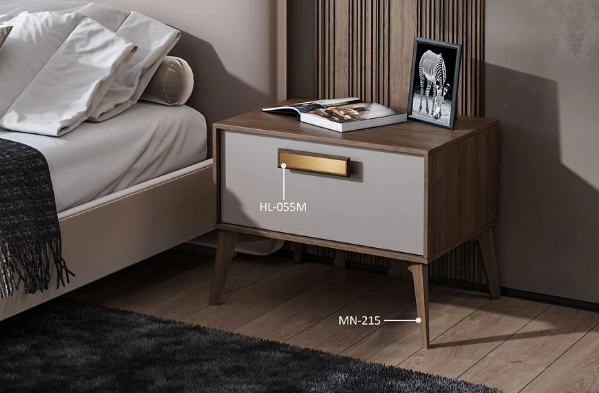 KMD-038 dresser with modern MN-215 legs and HL-055M furniture handle in the bedroom.