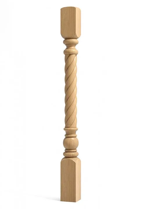 Carved twisted post from beech and oak for staircase