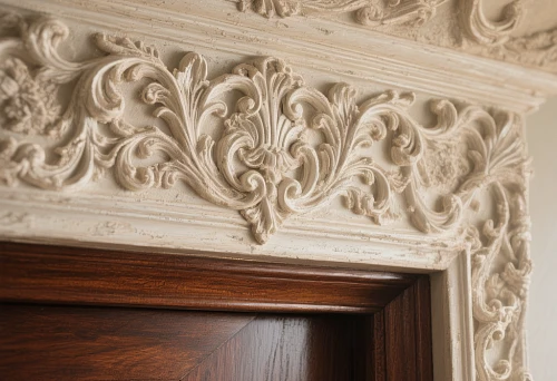 Molding decor above a wooden door in a classic interior