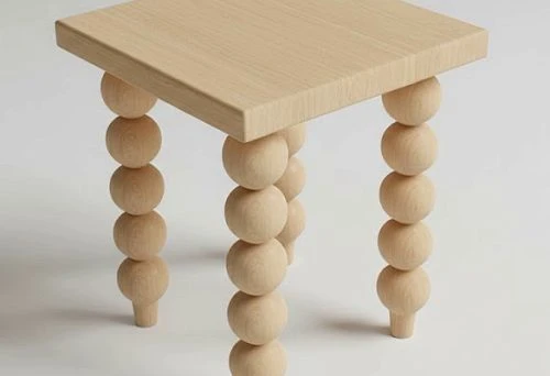 Wooden stool with decorative ball-shaped legs