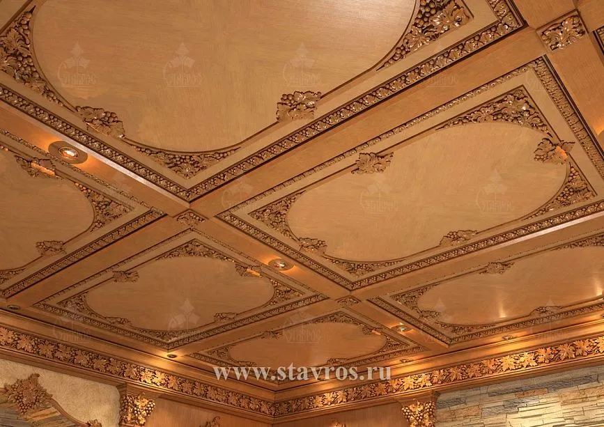 Decorative wine cellar ceiling with stucco and artistic moldings