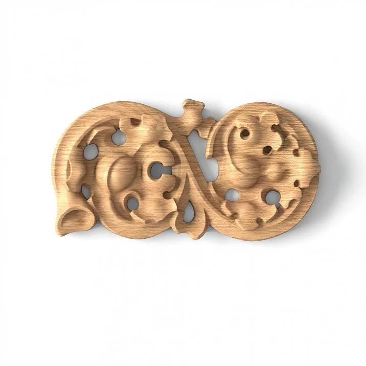 Applique N-347L with Carved Floral Design from Wood