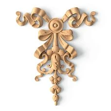 Carved wooden overlay N-198 with a pattern of sun, ribbons, petals, and grape leaves
