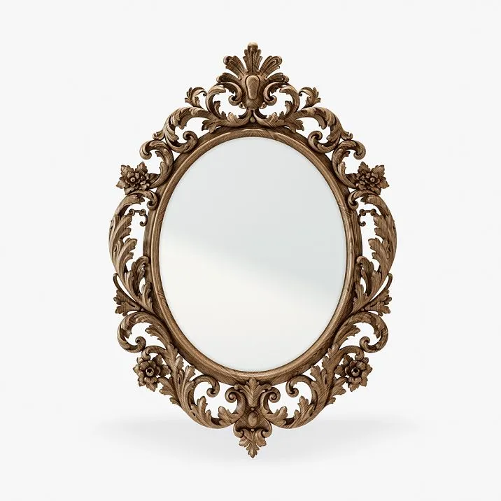 Oval mirror in carved wooden frame