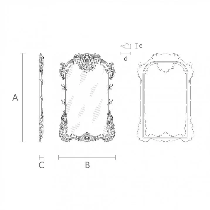 Mirror with oak frame drawing